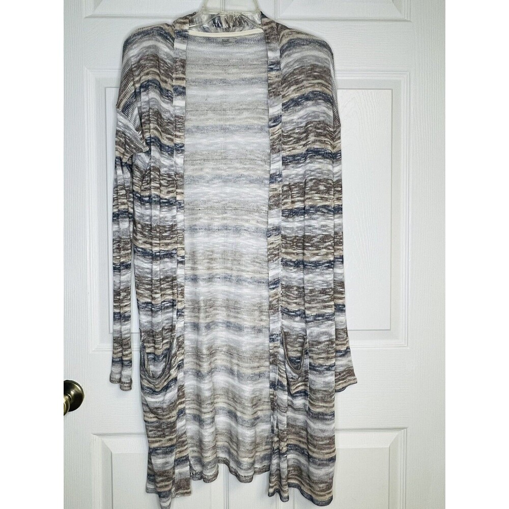 Ecote Open Front Long Draping Fair Isle Cardigan Size M Long Sleeve Pockets